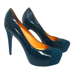 Alessandro Oteri Teal Patent and Suede Heels, size 8
